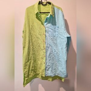 Zeagoo Men's Casual Lime and Sky Button-Down Shirt Size L
